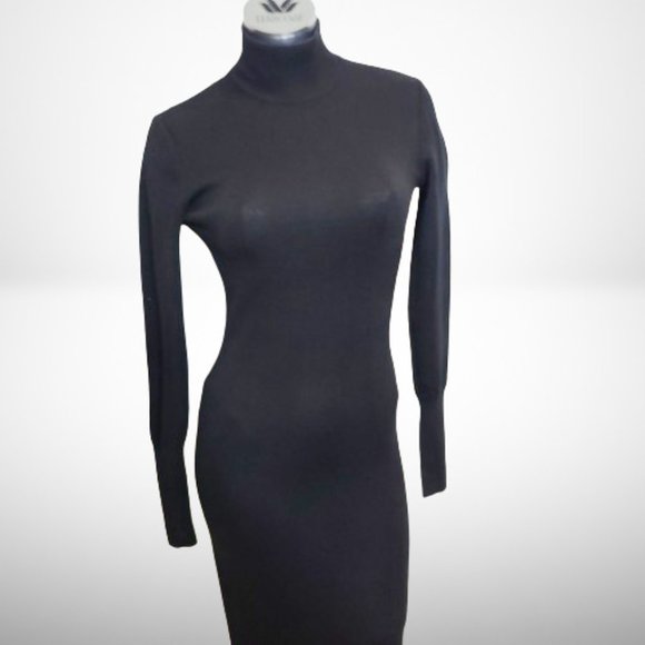 CLAUDE MONTANA STUNNING VINTAGE BLACK LONG SLEEVE TURTLENECK GOWN / DRESS - Picture 3 of 15